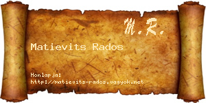 Matievits Rados névjegykártya